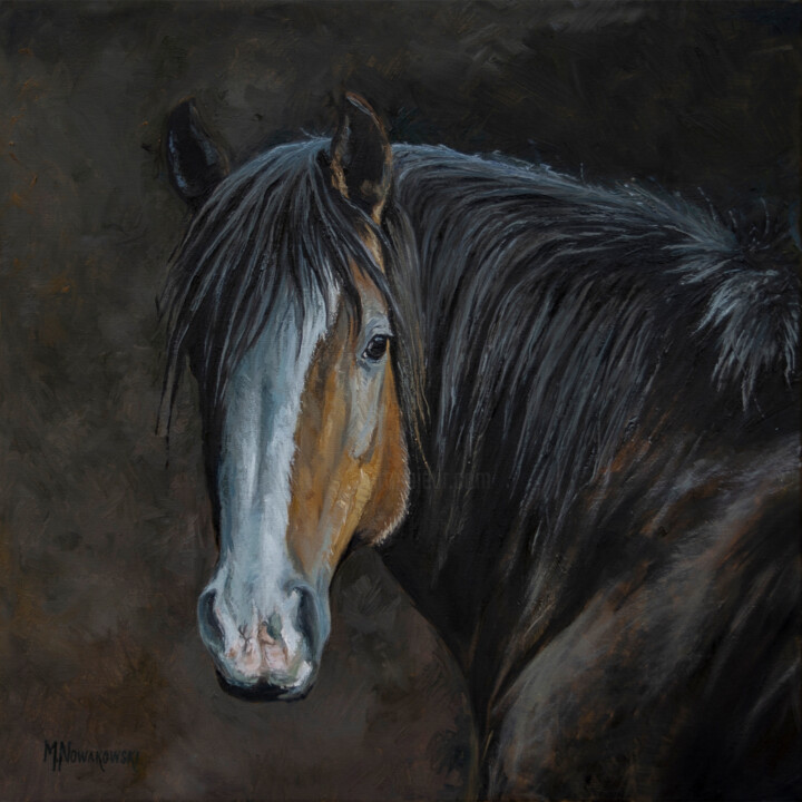 绘画 标题为“Horse portrait” 由Michael Nowakowski, 原创艺术品, 油 安装在木质担架架上