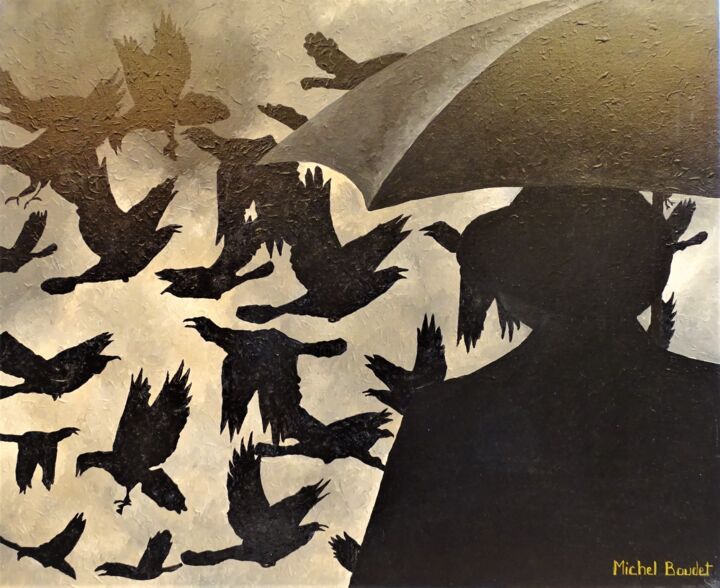 Painting titled "Pluie noire" by Michel Baudet, Original Artwork, Acrylic