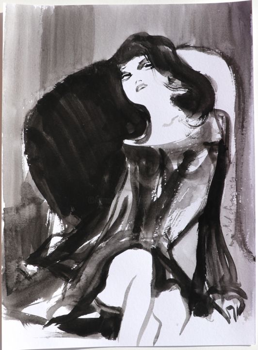 Картина под названием "Portrait de femme e…" - Michel Charrier, Подлинное произведение искусства, Темпера