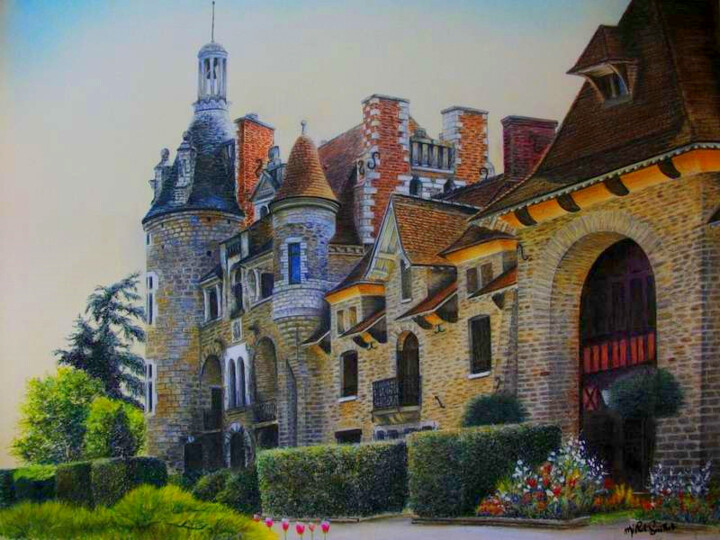 Desenho intitulada "Château des Dames -…" por Michel Guillet, Obras de arte originais, Pastel