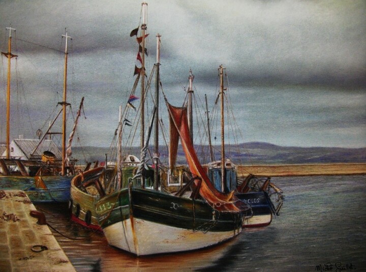 Desenho intitulada "Port breton" por Michel Guillet, Obras de arte originais, Pastel