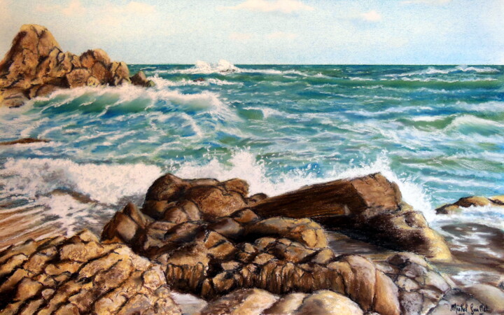 Zeichnungen mit dem Titel "Côte bretonne" von Michel Guillet, Original-Kunstwerk, Pastell