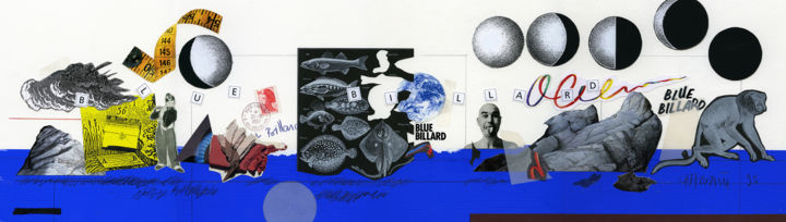 Collages getiteld "Blue Billard" door Hosszu, Origineel Kunstwerk, Collages