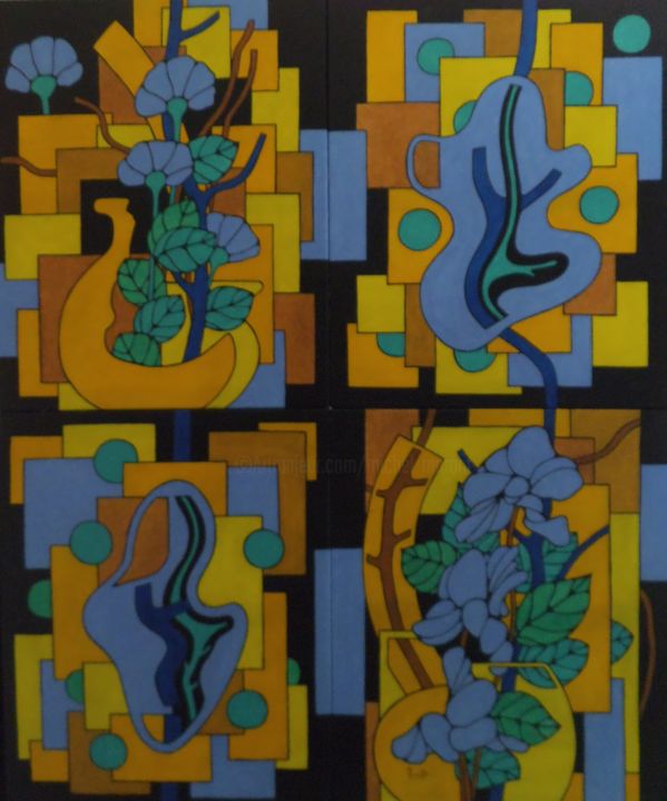 "Formes et Fleurs" başlıklı Tablo Michel Marant tarafından, Orijinal sanat, Akrilik