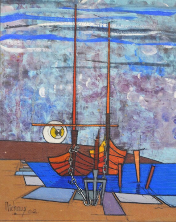 Painting titled "PORT" by Michel Michaux, Original Artwork, Gouache