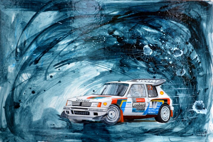 Painting titled "PEUGEOT 205" by Michel Michaux, Original Artwork, Oil