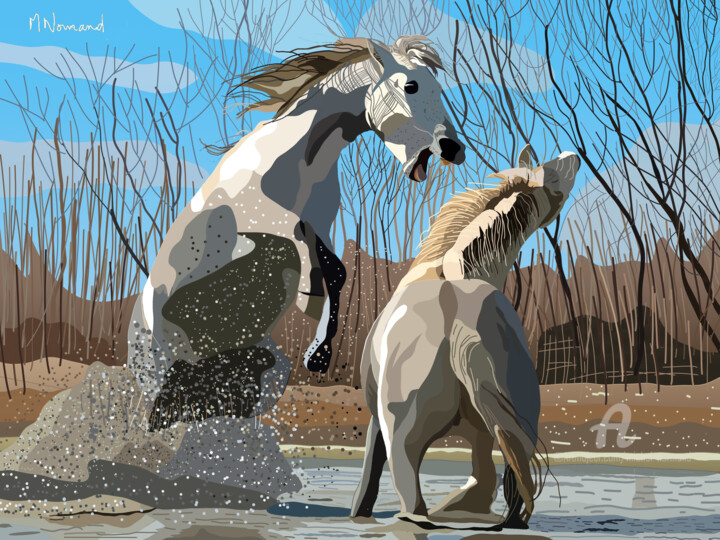 Digital Arts titled "2023-12-31 chevaux…" by Michel Normand, Original Artwork, Digital Painting