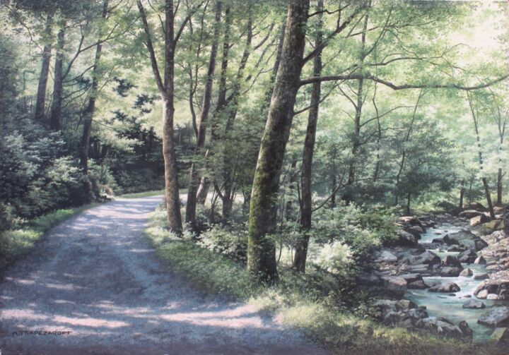 Peinture intitulée "Chemin au bord de l…" par Michel Trapezaroff, Œuvre d'art originale, Huile