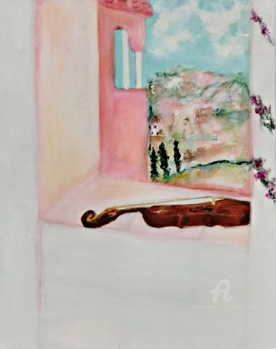 Painting titled "The Violin" by Michela Curtis, Original Artwork, Oil