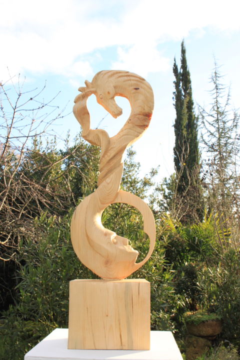 Scultura intitolato "jument de lune" da Michel Ferre, Opera d'arte originale, Legno