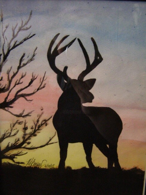 Painting titled "Deer Silhouette" by Michelle Barney, Original Artwork