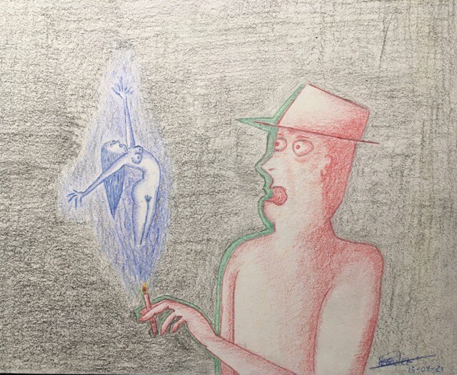 Dibujo titulada "Ella es humo" por Migadez, Obra de arte original, Lápiz