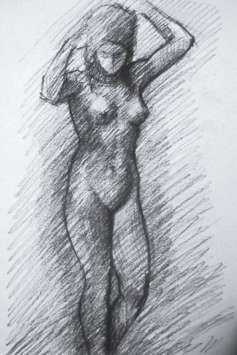 Drawing titled "CHARCOAL GIRL" by Miguel Esquivel Kuello, Original Artwork, Charcoal