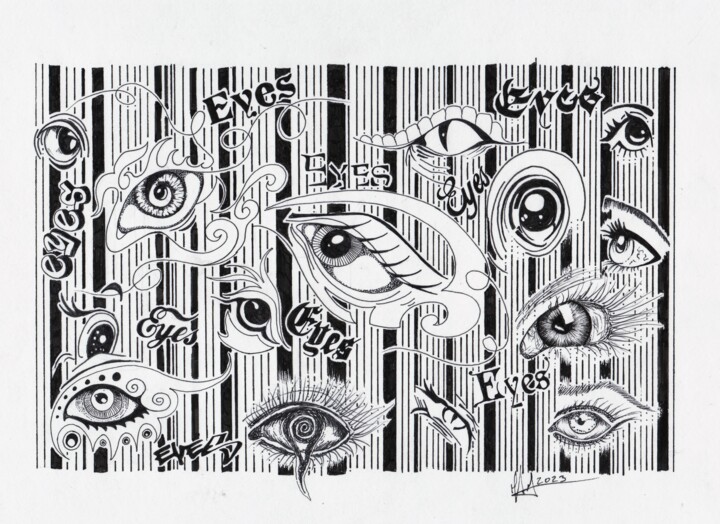 Drawing titled "Eyes" by Miguel Marques, Original Artwork, Ink