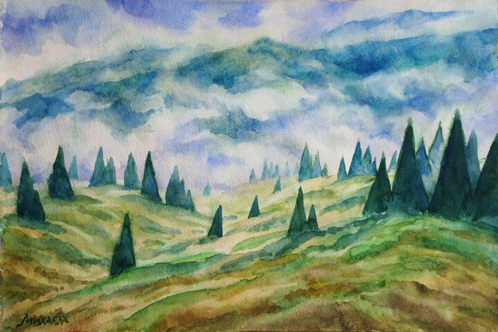 Dessin intitulée "SOMEWHERE IN THE BA…" par Mikhaela Ivanova, Œuvre d'art originale, Aquarelle