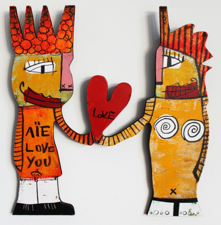 Peinture intitulée "" Aie love you "" par Mika, Œuvre d'art originale, Acrylique