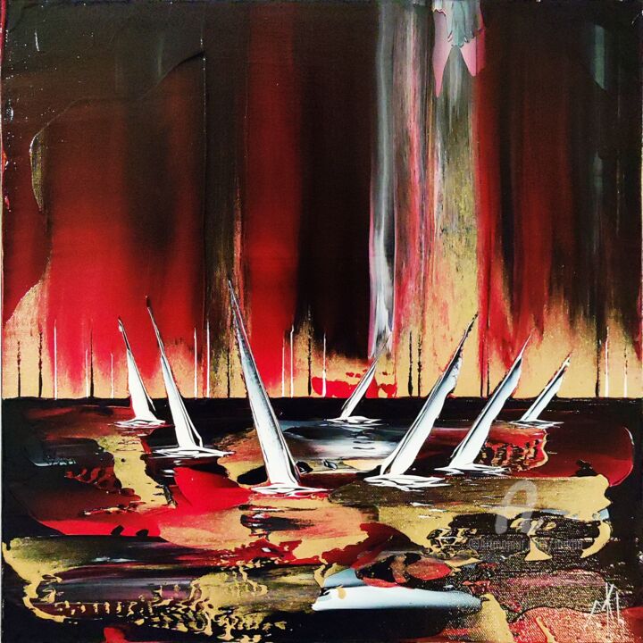 Pintura titulada "Crimson regatta" por Mikha, Obra de arte original, Acrílico Montado en Bastidor de camilla de madera