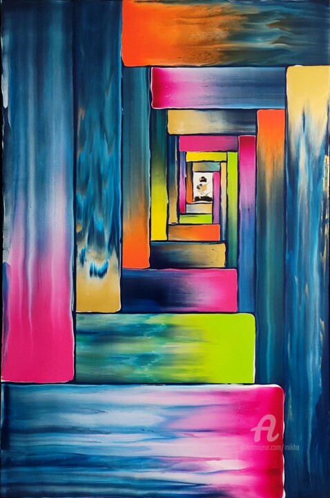 Peinture intitulée "Rainbow stairway" par Mikha, Œuvre d'art originale, Acrylique Monté sur Châssis en bois