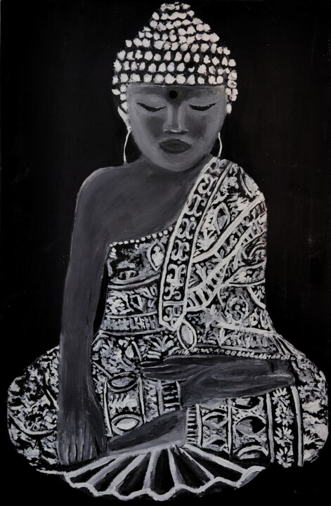 Bouddha En Noir Et Blanc Peinture par Mila Bnzh Artmajeur