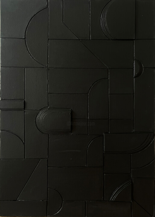 Painting titled "Black Deconstruction" by Mila Oz, Original Artwork, Acrylic Mounted on Cardboard
