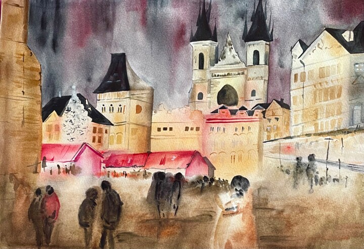 Painting titled "Czech Republic" by Milena Million, Original Artwork, Watercolor