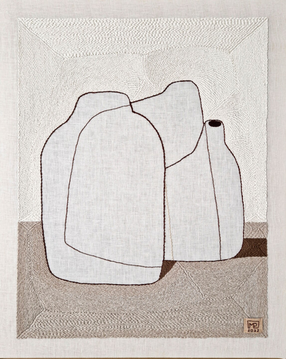 Textile Art titled "Vase Composition VI…" by Milena Paladino, Original Artwork, Embroidery