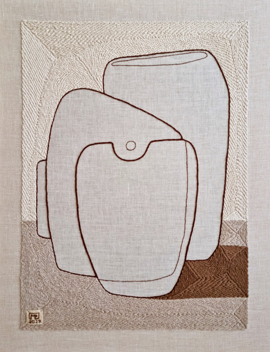 Textile Art titled "Vase Composition XI…" by Milena Paladino, Original Artwork, Embroidery