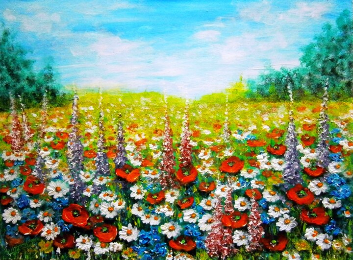 「Meadow flowers 9」というタイトルの絵画 Milka Urbaníkováによって, オリジナルのアートワーク, アクリル
