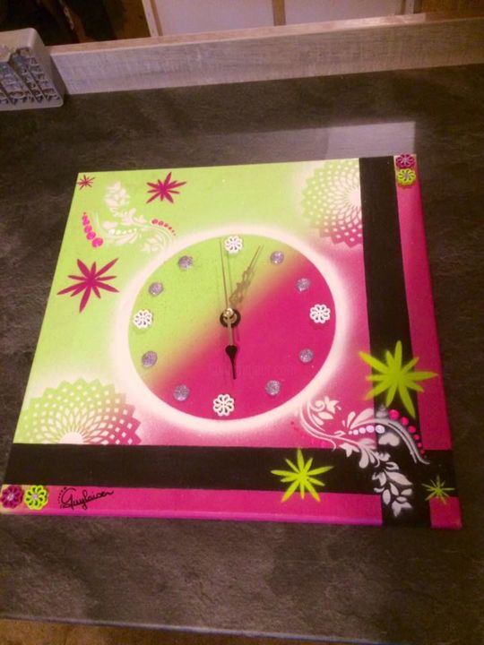 Painting titled "Horloge murale 2" by Mille Éclats De Couleurs, Original Artwork, Acrylic