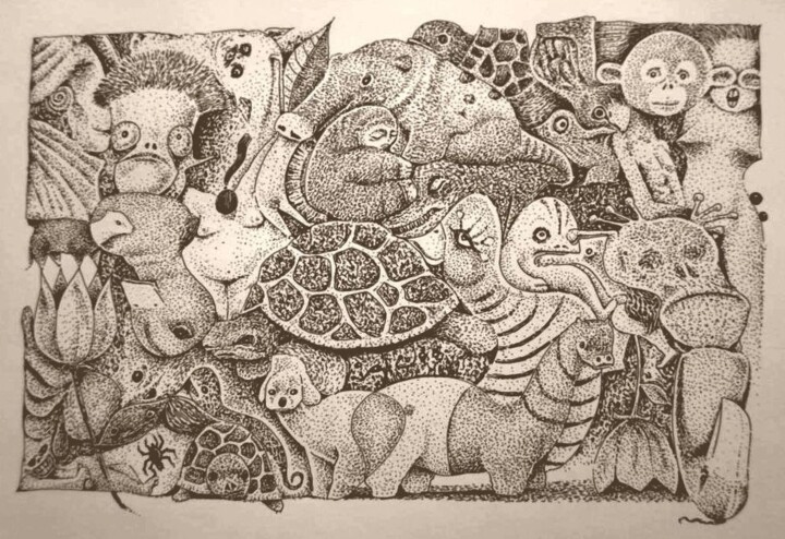 Dibujo titulada "Infinity Zoo - Turt…" por Milto Sideris, Obra de arte original, Rotulador