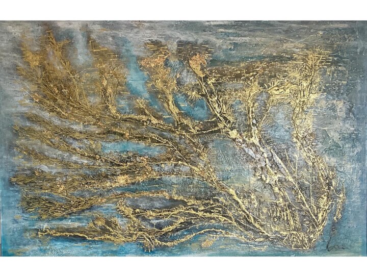 Painting titled "Golden branches" by Mimi Bastos Art, Original Artwork, Acrylic
