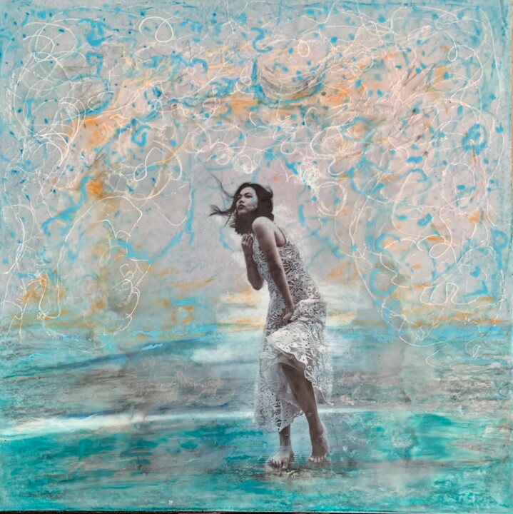 Malarstwo zatytułowany „Waves Of Lace” autorstwa Mindy Tillery, Oryginalna praca, Enkaustyczny Zamontowany na Karton