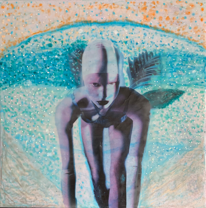 Malerei mit dem Titel "Swimmer" von Mindy Tillery, Original-Kunstwerk, Enkaustik Auf Karton montiert