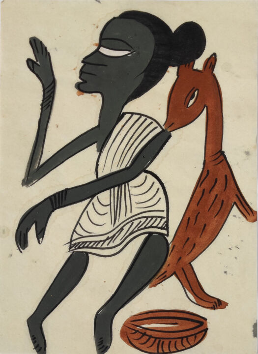 Ζωγραφική με τίτλο "santhal  Pattachitr…" από Minmoy Das, Αυθεντικά έργα τέχνης, Ακουαρέλα