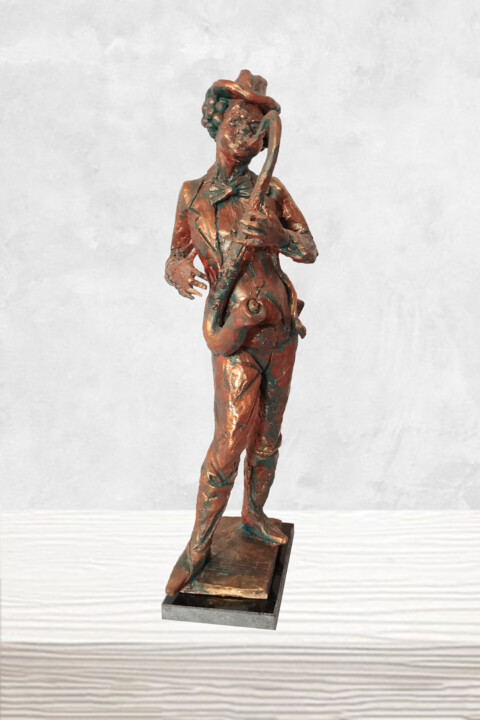 「"Saxophonist"」というタイトルの彫刻 Miraga Shahbazovによって, オリジナルのアートワーク, しっくい