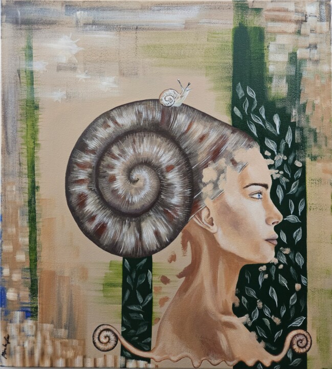 Peinture intitulée "Snail woman" par Mirela Leu, Œuvre d'art originale, Acrylique