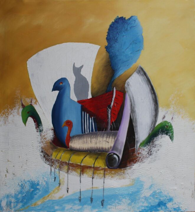 Pintura titulada "la barca dei folli" por Mirio Citron, Obra de arte original, Oleo Montado en artwork_cat.