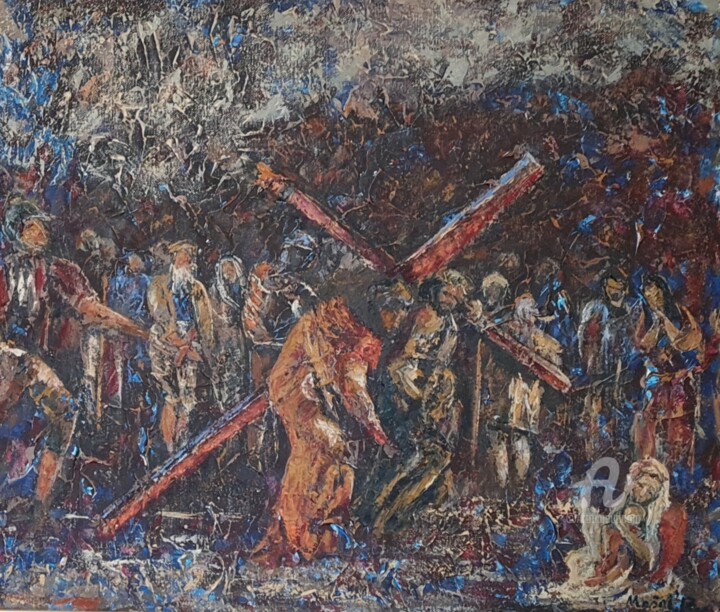 Peinture intitulée "Kreuzweg" par Mirsada Masal, Œuvre d'art originale, Huile Monté sur Châssis en bois