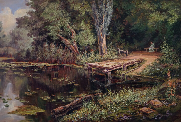 Painting titled ""Заросший пруд". Th…" by Dmitry Lazarev, Original Artwork, Oil