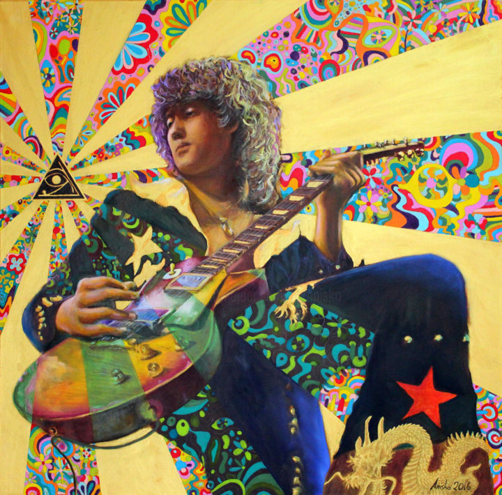 Painting titled "Jimmy Page" by Mk Anisko, Original Artwork, Oil