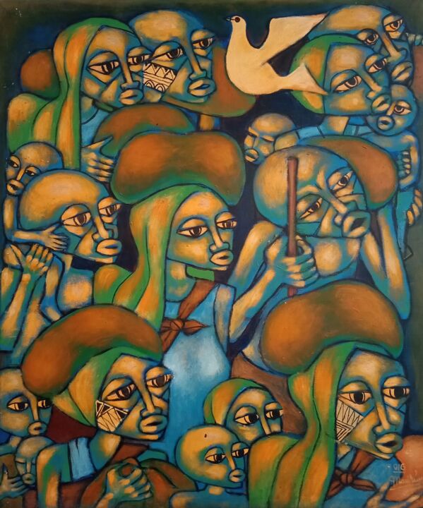 Painting titled "Emigrants, Emigrant…" by Jafeth Moiane, Original Artwork, Oil