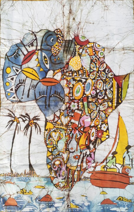 Pittura intitolato "Map of Africa Art,…" da Jafeth Moiane, Opera d'arte originale, Cera