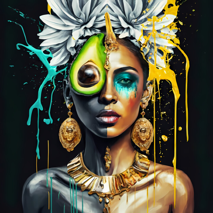Arte digital titulada "Avocado Queen, Fash…" por Jafeth Moiane, Obra de arte original, Pintura Digital