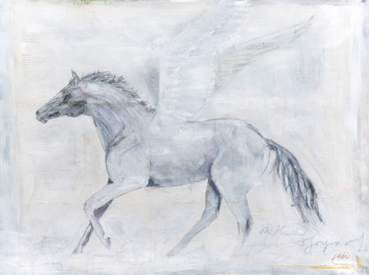 Картина под названием "Winged Horse (Pegas…" - Marina Marinopoulos, Подлинное произведение искусства, Графит