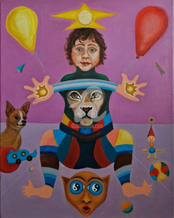 Pintura titulada "A boy in toy town" por Modern Art, Obra de arte original, Oleo
