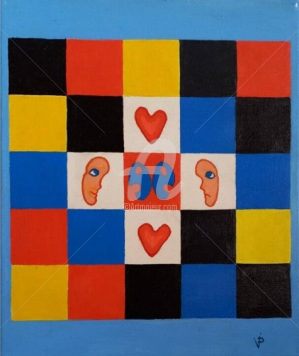 Картина под названием "Squared love" - Modern Art, Подлинное произведение искусства, Масло