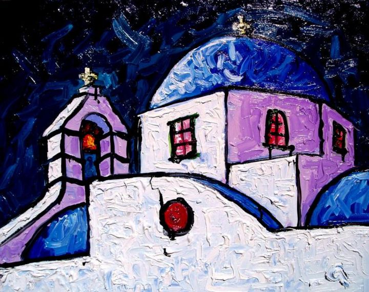 Painting titled "SANTORINI" by Pat Moffatt, Original Artwork