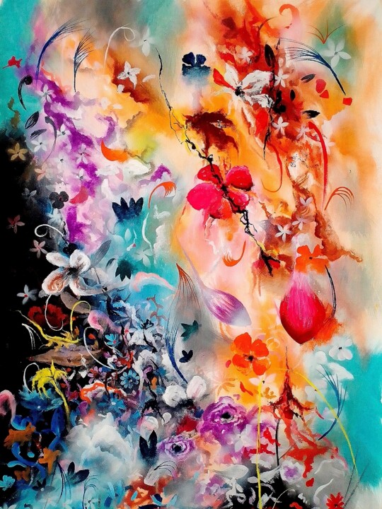 Painting titled "Petal fantasy" by Moin Uddin, Original Artwork, Acrylic