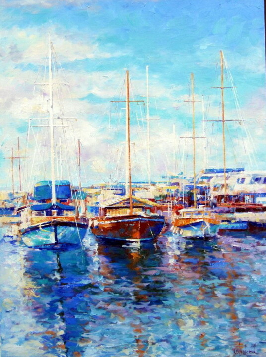 Painting titled "Yacht Club" by Molena, Original Artwork, Oil