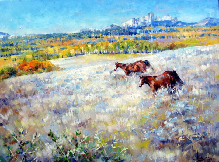 绘画 标题为“Horses” 由Molena, 原创艺术品, 油